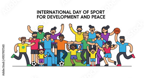 Diverse group of people celebrating International Day of Sport for Development and Peace together
