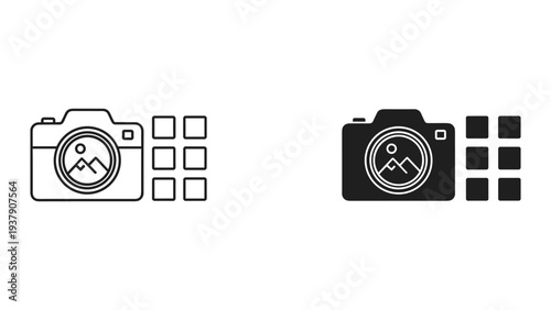 Camera Icon with Gallery Grid - Line and Solid Styles