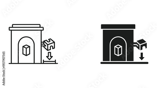 3D Printer Extruder With Filament Spool and Downward Arrow Icon Set