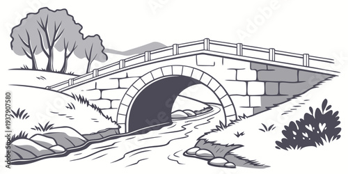 A serene landscape with a winding river and lush greenery under a clear sky Vector