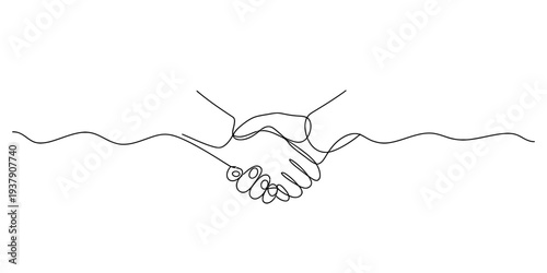 Handshake agreement between two people in a line art style on white background