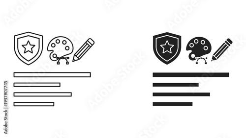 Creative Industry Protection and Development Icons: Shield, Palette, Pencil, Vector Tools, and Text Placeholders