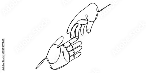 Hands reaching, helping, supporting, and connecting with each other in line art