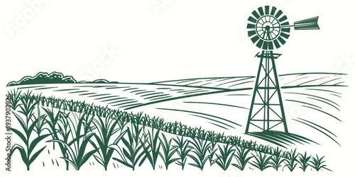 A vintage radio tower broadcasting signals across a vast landscape. Vector