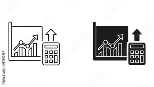 Financial Growth Chart and Calculator with Upward Arrow Icon, Business and Finance Concept