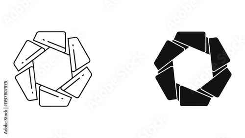 Camera Aperture Icon Set - Line Art and Solid Silhouette