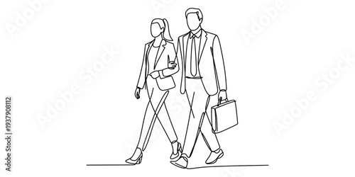 Business people walking together, couple in formal wear, professional teamwork