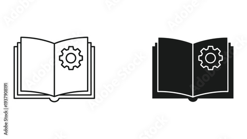 Open Book with Cogwheel Icon | Technical Manual, Engineering Guide, Instructions Symbol