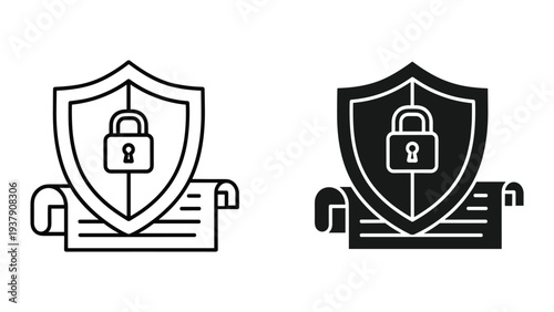 Shield with Padlock and Scroll Icons - Security and Legal Protection