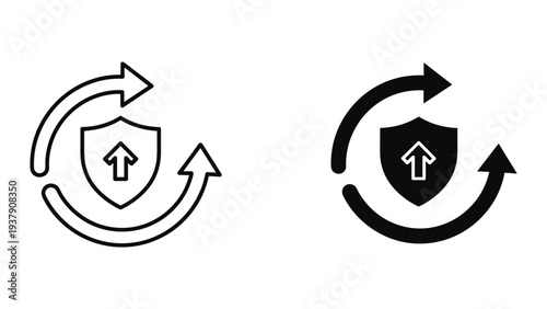 Shield with Upward Arrow and Circular Arrows Icon: Protection, Security, Update, Refresh, Cycle
