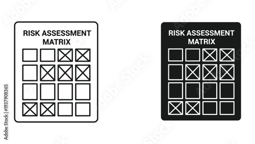 Risk Assessment Matrix - Simple Icon and Black Silhouette Icons with Marked Cells