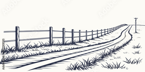 Aerial view of a long, straight railway track stretching into the distance Vector