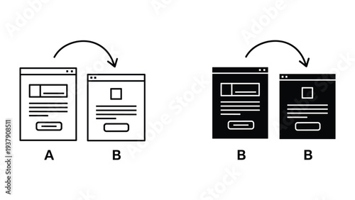 A/B Testing Icon Set: Line Art and Solid Icons Representing Website or UI Design Variations