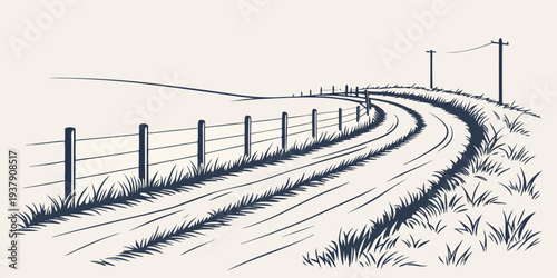 Aerial view of a winding railway track surrounded by lush greenery and trees Vector