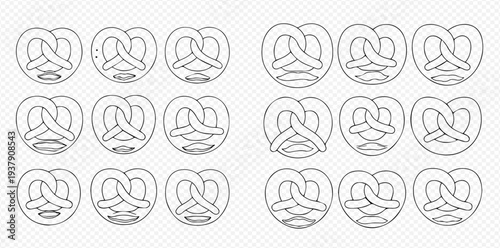 Set of outline pretzel icons with various designs, perfect for baking and snack-related graphic resources.