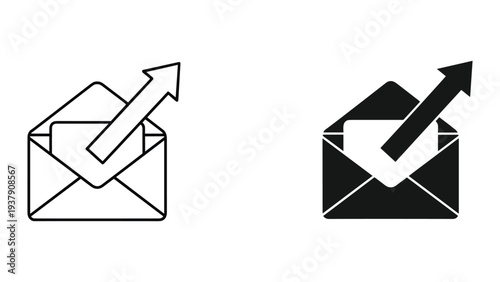 Open Envelope with Upward Arrow Icon: Sending Mail, Communication, Sending Message, or Growth Concept