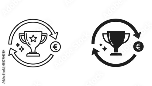 Trophy and Euro Coin Symbol with Arrows - Business Reward and Revenue Cycle Icon