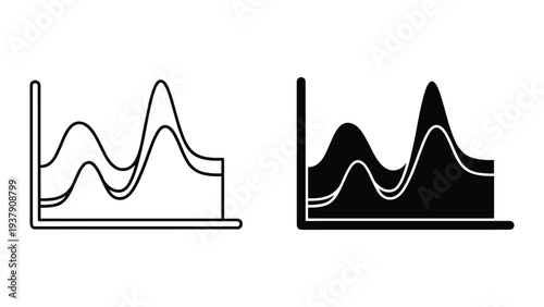 Dual Line Graph Icon: Outline and Filled Versions, Data Visualization, Business Analytics