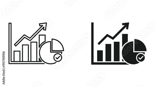 Financial Growth Chart Icons - Bar Graph, Line Graph, Pie Chart with Check Mark