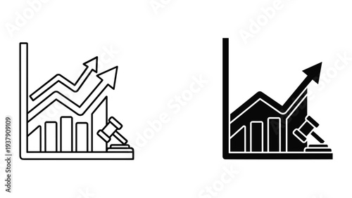 Business growth graph with gavel icon, concept of legal business success and financial progress