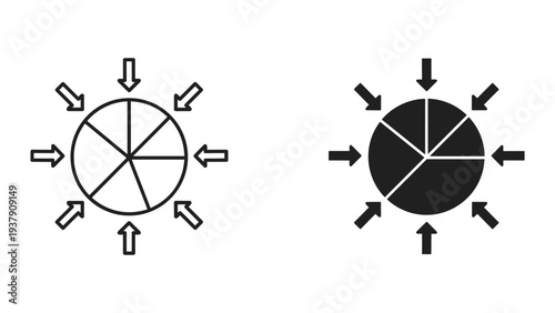 Pie Chart with Incoming Arrows Icons - Convergence, Data, Strategy, Focus