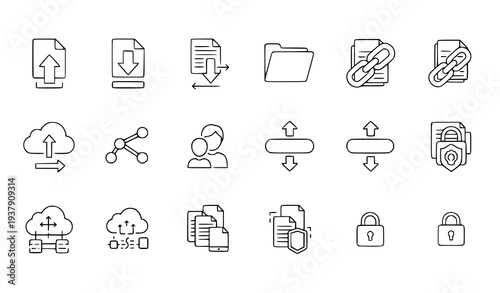File sharing cloud storage multi style vector icon set