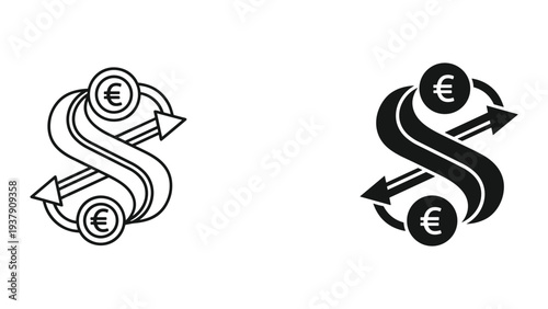 Euro Currency Exchange and Circular Transaction Arrows Icon Set