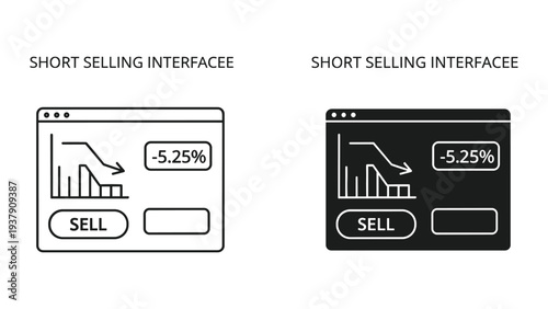 Short Selling Trading Interface - Declining Stock Chart with Sell Button and Percentage Loss