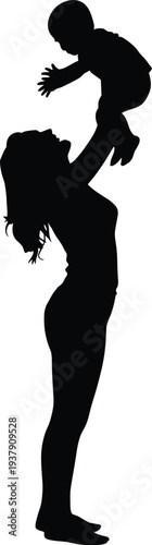 Mother lifting baby silhouette joyful parenting moment showing love care bonding and family happiness