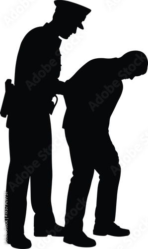 Police officer arresting suspect silhouette isolated on white background law enforcement crime security concept illustration