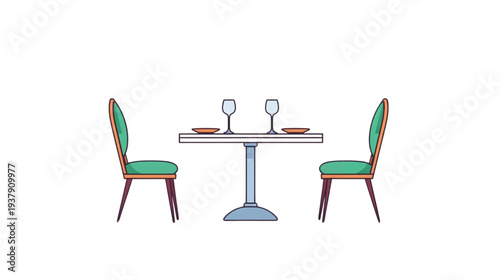 dining table and chairs with glasses and plates