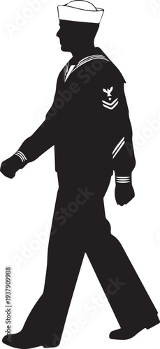Navy sailor walking vector silhouette illustration line art classic uniform