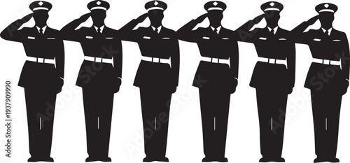 Saluting officers vector illustration, military ceremony, formal uniform
