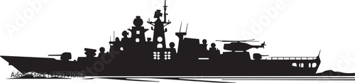 Warship modern naval vessel military navy ship carrier combat vector silhouette illustration