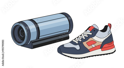 Advanced diagnostic imaging scanner alongside athletic footwear for sports medicine