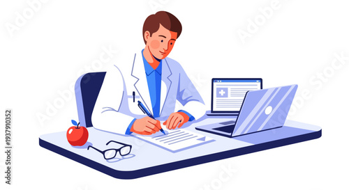 Doctor writing prescriptions at office desk