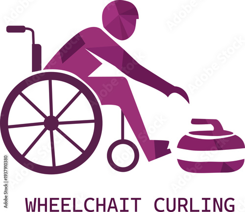 Wheelchair curling athlete in action with curling stone