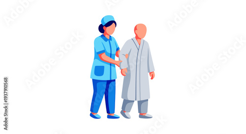Geriatric nurse assisting senior man with walking
