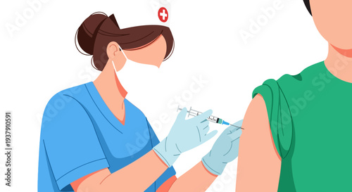 Health professional administering vaccine injection