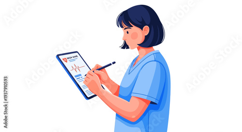 Healthcare practitioner documenting clinical notes on a touchscreen tablet