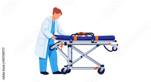 Hospital staff preparing emergency stretcher for patient transport