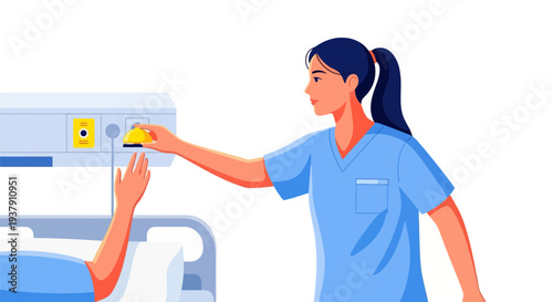 Medical assistant responding to patient hospital call bell