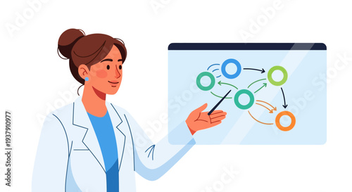 Medical educator presenting complex health diagram on whiteboard