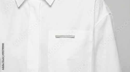 Minimalist Silver Bar Brooch on Crisp White Poplin Shirt