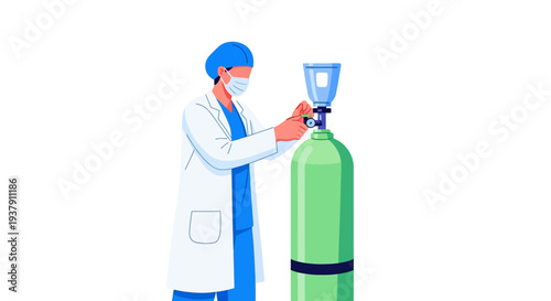 Medical technician adjusting oxygen tank cylinder