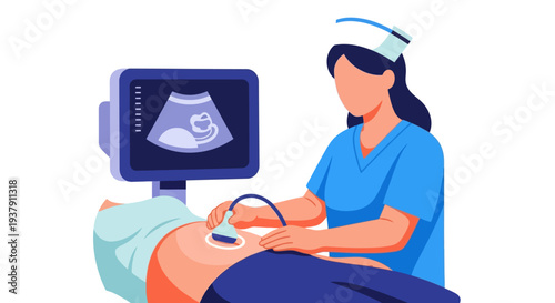 Nurse performing prenatal ultrasound scan