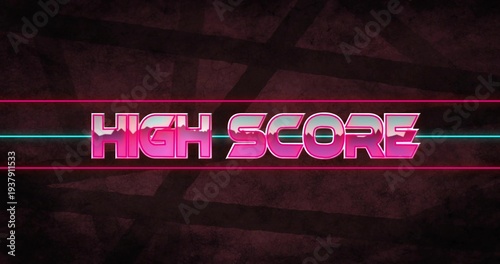 Glowing HIGH SCORE headline occupying center of digital poster, featuring cyan and pink lines