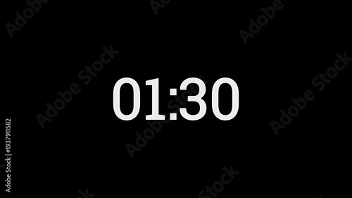 3 Minute countdown animation on black background.Digital Countdown timer three minute animation from seconds on transparent background.3 minutes countdown timer animatio.