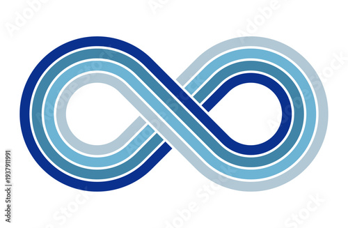 ブルーグラデーションの無限マークシンボル抽象デザインイラスト　4色のインフィニティマークのベクター画像