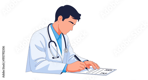 Specialist doctor writing prescription on official medical form
